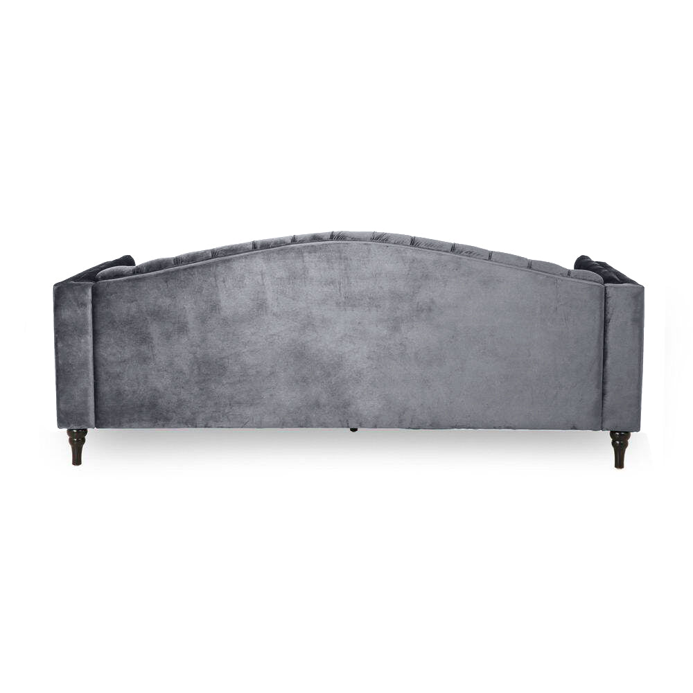 Nova 3-Seater Velvet Sofa with Square Arms – L220cm x W60cm x H85cm, Grey Comfortable & Stylish Sofa for Living Room