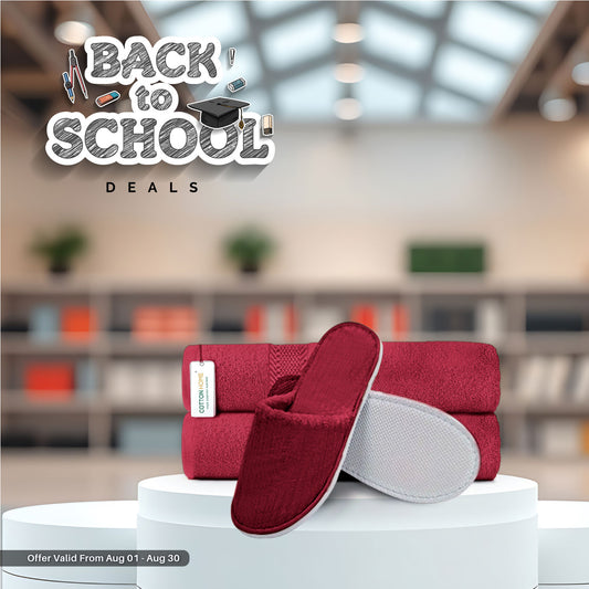 Back to School Comfort Combo 1 - Towels & Slippers Set- Burgundy