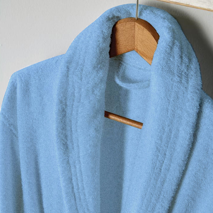 Premium Cotton Sky Blue Terry Bathrobe with Pockets Suitable for Men and Women, Soft & Warm Terry Home Bathrobe, Sleepwear Loungewear, One Size Fits All