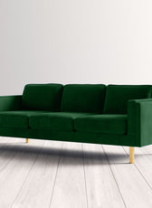 Nebula Green Velvet 3-Seater Sofa with Square Arms - Luxury Living Room Seating, L220cm x W86cm x H81cm - Cotton Home