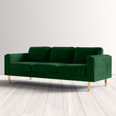 Nebula Green Velvet 3-Seater Sofa with Square Arms - Luxury Living Room Seating, L220cm x W86cm x H81cm