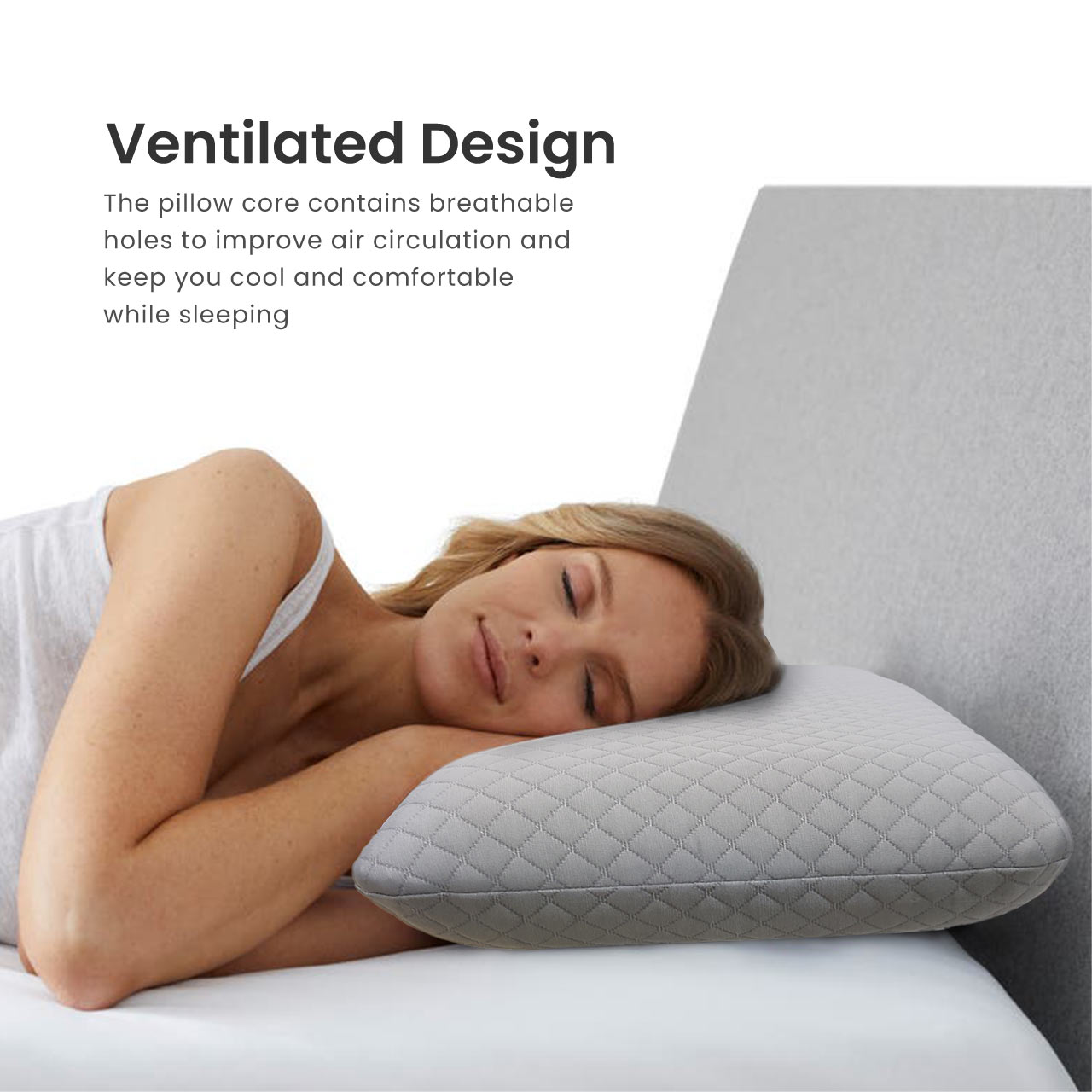 Breathable Memory Foam Pillow 40x60x13cm - Gray
