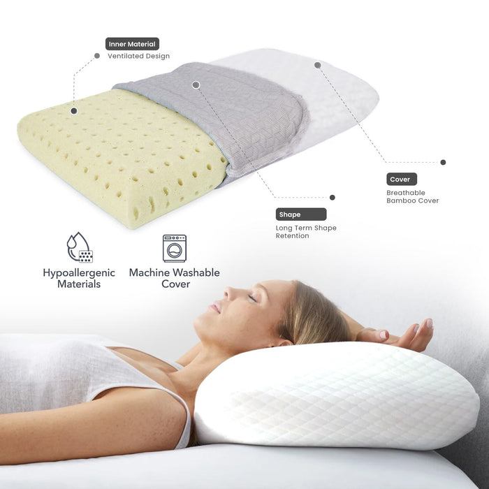 Breathable Memory Foam Pillow 40x60x13cm with Removable Cover - White