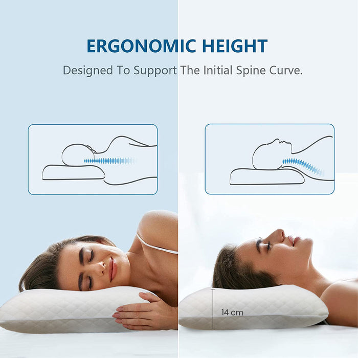 Breathable Memory Foam Pillow 40x60x13cm with Removable Cover - White