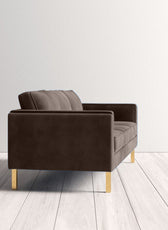 Nebula Brown Velvet 3-Seater Sofa with Square Arms - Luxury Living Room Seating, L220cm x W86cm x H81cm - Cotton Home