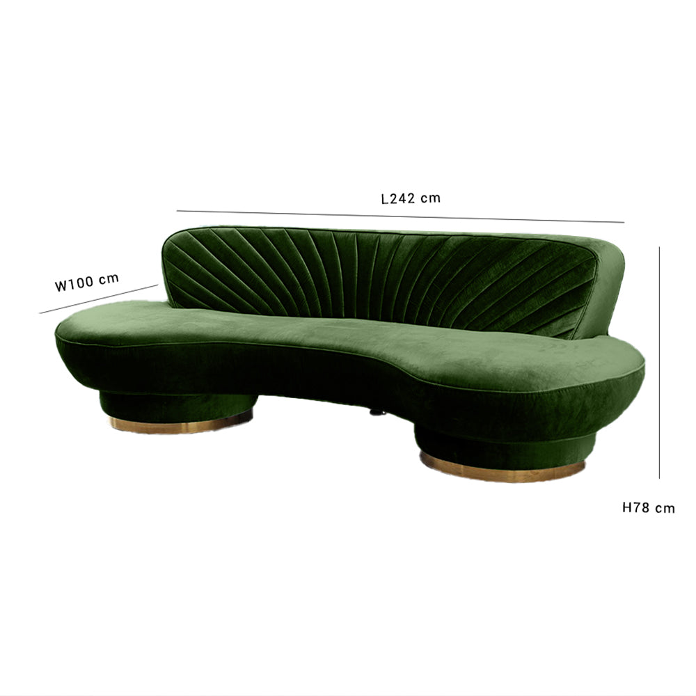 Northpol 3 Seater Velvet Sofa in Green - Elegant Comfort 242cm x 100cm x 78cm