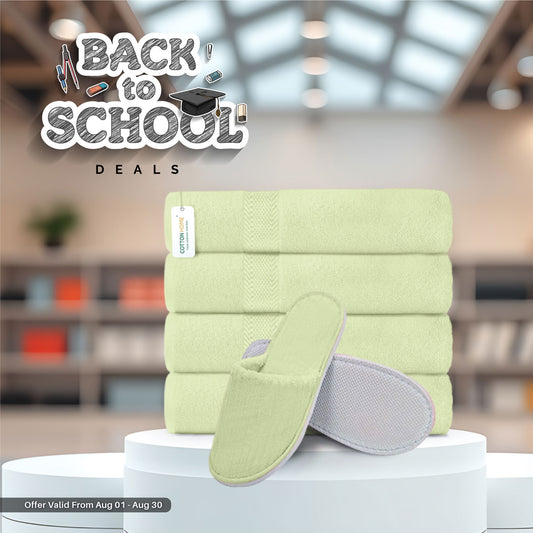 Back to School Comfort Combo 2 - Towels & Slippers Set- Mint Green