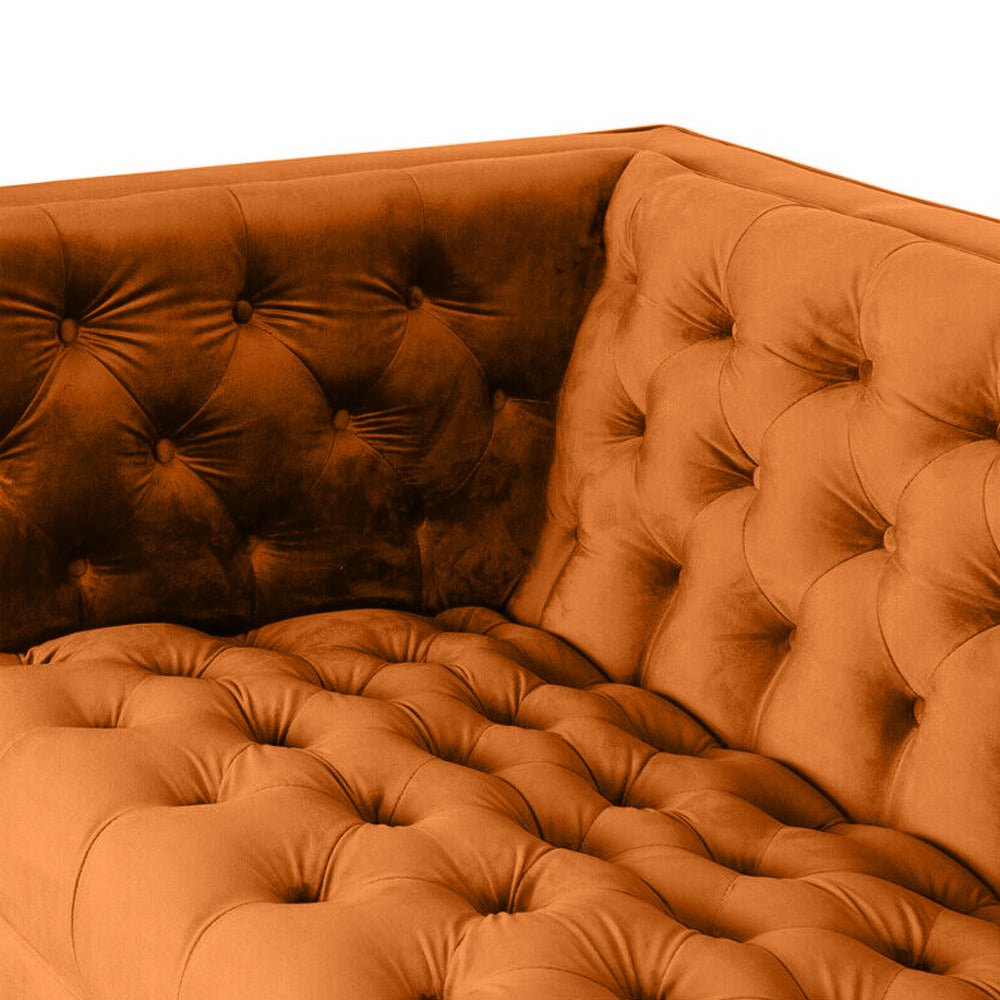 Ector 3-Seater Velvet Tuxedo Arm Sofa - Luxurious Rust Upholstery L220cm x H86cm x W78cm