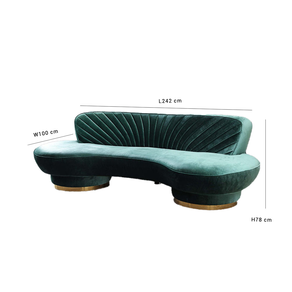 Northpol 3 Seater Sofa Velvet Fabric - Teal - L242cm x W100cm X H78cm