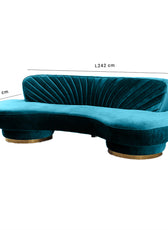 Northpol 3 Seater Velvet Sofa in Blue - Elegant Comfort 242cm x 100cm x 78cm - Cotton Home