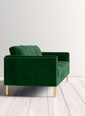Nebula Green Velvet 3-Seater Sofa with Square Arms - Luxury Living Room Seating, L220cm x W86cm x H81cm - Cotton Home
