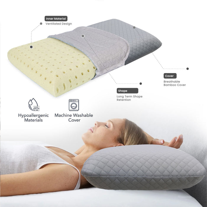 King Breathable Memory Foam Pillow 40x70x13cm - Gray