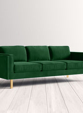 Nebula Navy Velvet 3-Seater Sofa with Square Arms - Luxury Living Room Seating, L220cm x W86cm x H81cm - Cotton Home