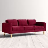 Nebula Maroon Velvet 3-Seater Sofa with Square Arms - Luxury Living Room Seating, L220cm x W86cm x H81cm