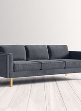 Nebula Navy Velvet 3-Seater Sofa with Square Arms - Luxury Living Room Seating, L220cm x W86cm x H81cm - Cotton Home