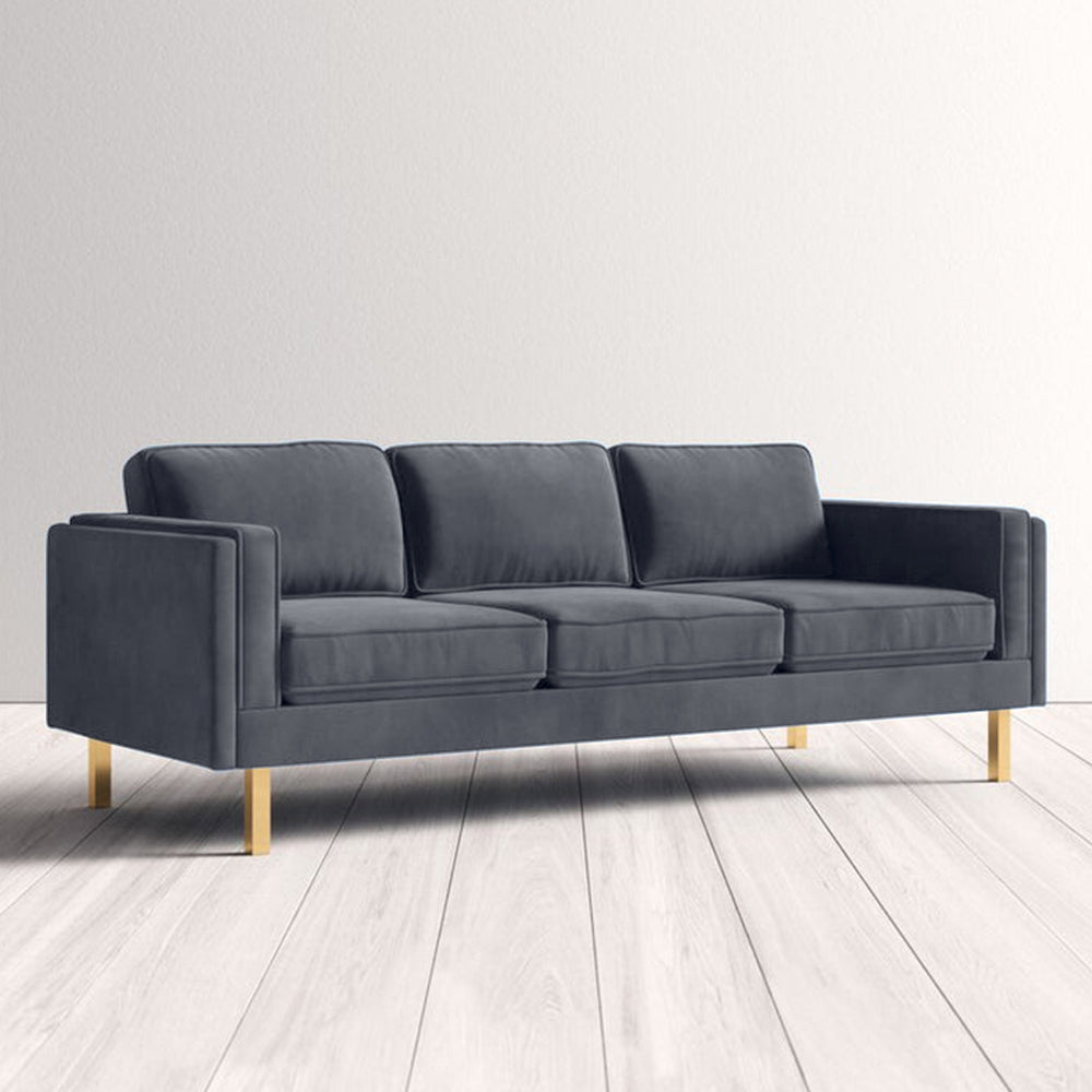 Nebula Navy Velvet 3-Seater Sofa with Square Arms - Luxury Living Room Seating, L220cm x W86cm x H81cm