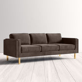 Nebula Brown Velvet 3-Seater Sofa with Square Arms - Luxury Living Room Seating, L220cm x W86cm x H81cm