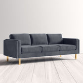 Nebula Grey Velvet 3-Seater Sofa with Square Arms - Luxury Living Room Seating, L220cm x W86cm x H81cm