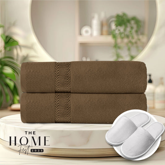 Home Fest 2025 Comfort Combo – Towels & Slippers Set-BROWN