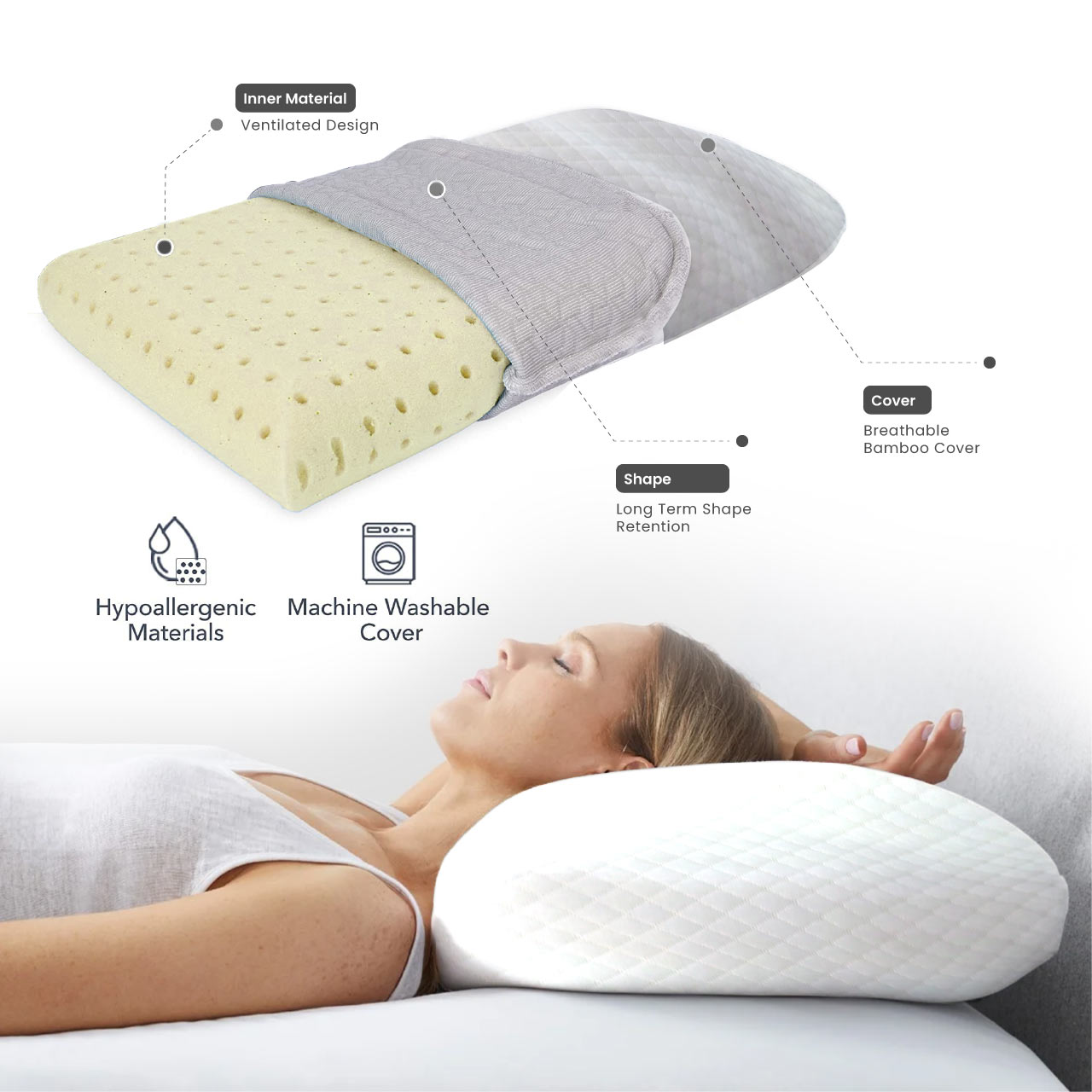 High Quality Classic King Memory Foam Pillow 40x70x12CM - White