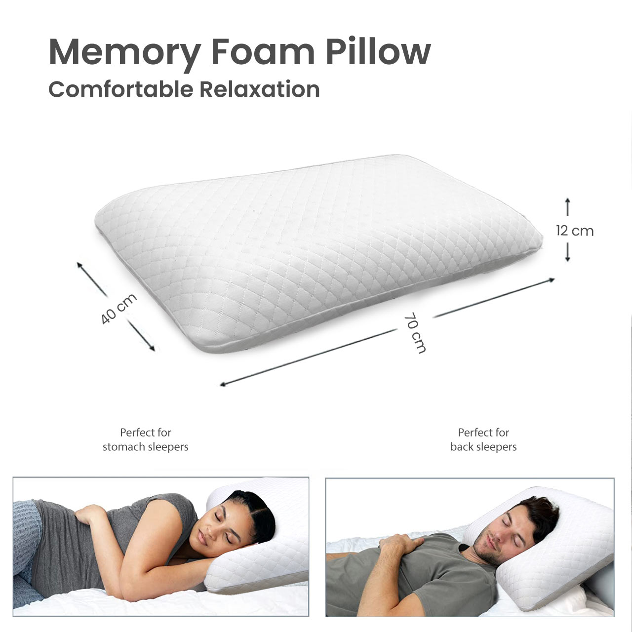 High Quality Classic King Memory Foam Pillow 40x70x12CM - White