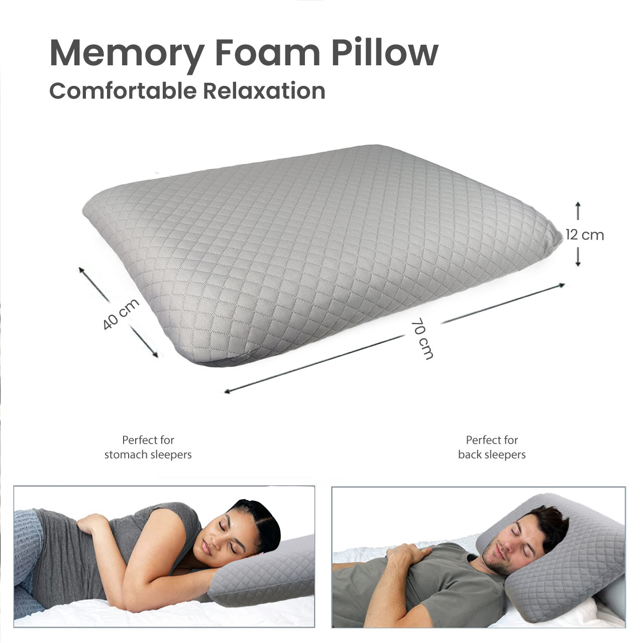 High Quality Classic King Memory Foam Pillow  40x70x12CM - Gray