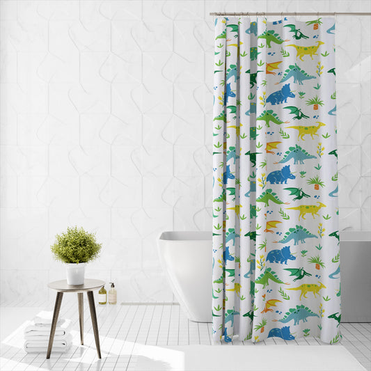 Shower Curtain Printed Fabric with Hooks 180x180 Cm - Dino
