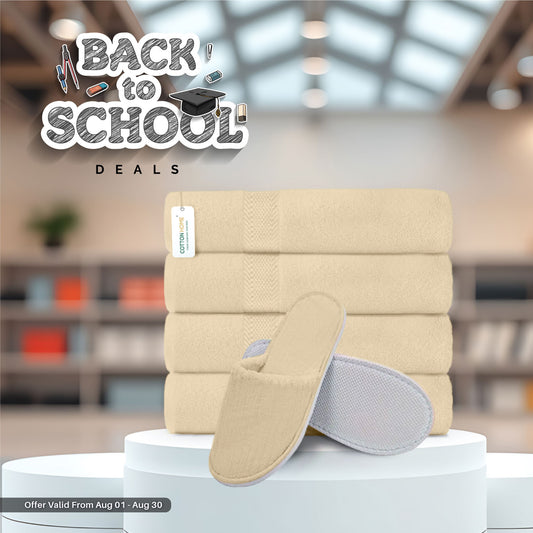 Back to School Comfort Combo 2 - Towels & Slippers Set Linen