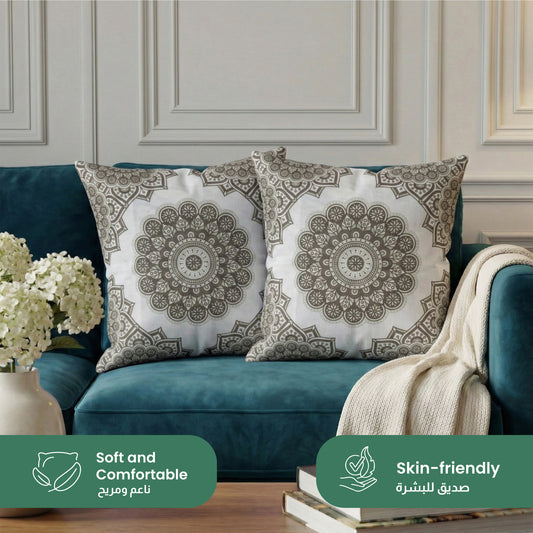 Cotton Decorative Throw Pillows Pack of 2 - 45x45 cm Square, Grey Pattern