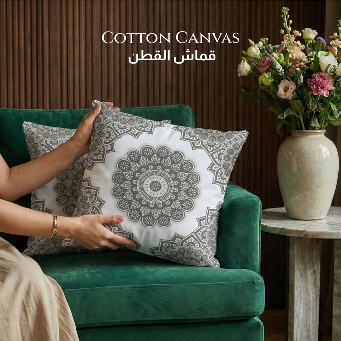 Cotton Decorative Throw Pillows Pack of 2 - 45x45 cm Square, Grey Pattern