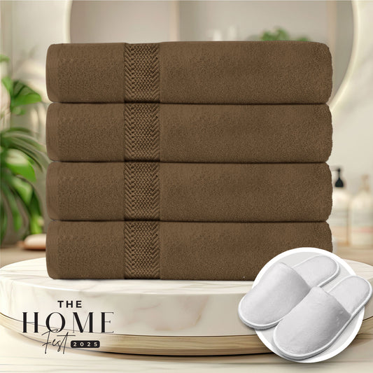 Home Fest 2025 Comfort Combo – 5PC Towels & Slippers Set-Brown