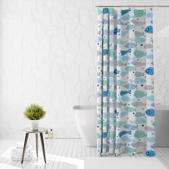 Shower Curtain Printed Fabric with Hooks 180x180 Cm - Aqua