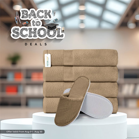 Back to School Comfort Combo 2 - Towels & Slippers Set- Brown