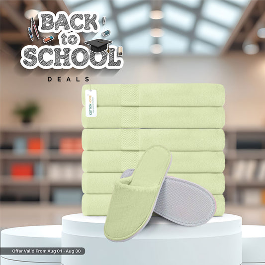 Back to School Comfort Combo 3 Towels & Slippers Set- Mint Green