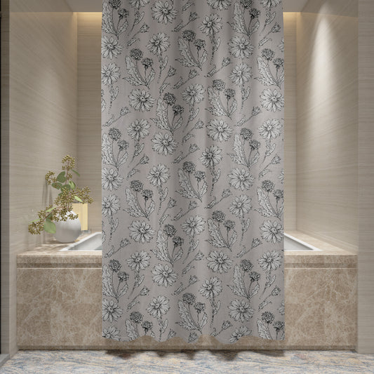Shower Curtain Printed Fabric with Hooks 180x180 Cm - Flora