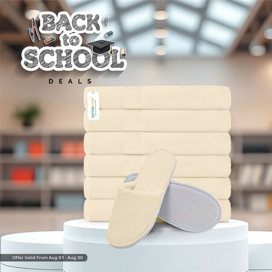 Back to School Comfort Combo 3 - Towels & Slippers Set- Ivory