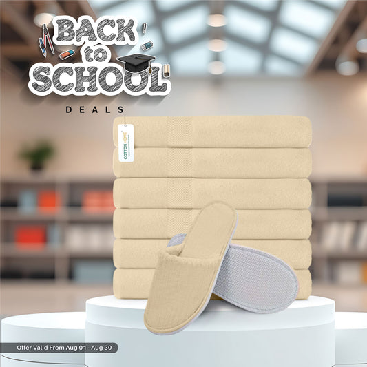 Back to School Comfort Combo 3 - Towels & Slippers Set- Linen
