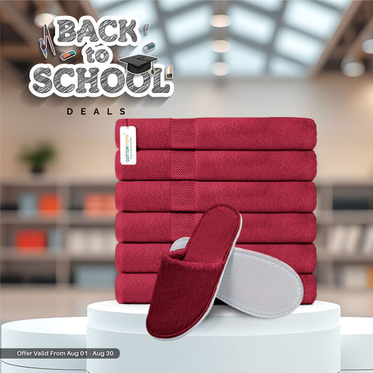 Back to School Comfort Combo 3 Towels & Slippers Set- Burgundy