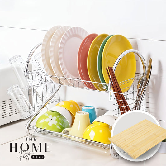 Home Fest 2025 Comfort Combo - 2PC Steel Dish Rack with Cutting Board