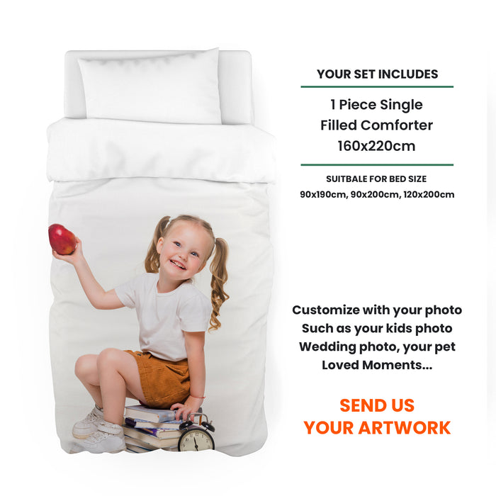 Polycotton 1 piece Single 160x220cm Personalized Custom bedding Comforter set with customized photo printed