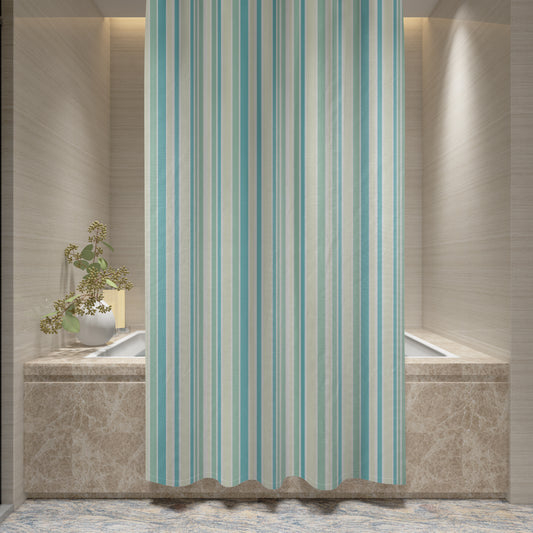 Shower Curtain Printed Fabric with Hooks 180x180 Cm - Prime Stripers Green - Cotton Home
