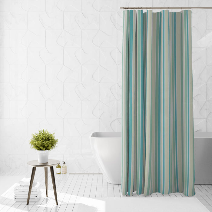 Shower Curtain Printed Fabric with Hooks 180x180 Cm - Prime Stripers Green
