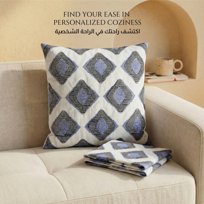 Embroidered Cotton Decorative Throw Pillows Pack of 2 - 45x45 cm Blue Rhombus