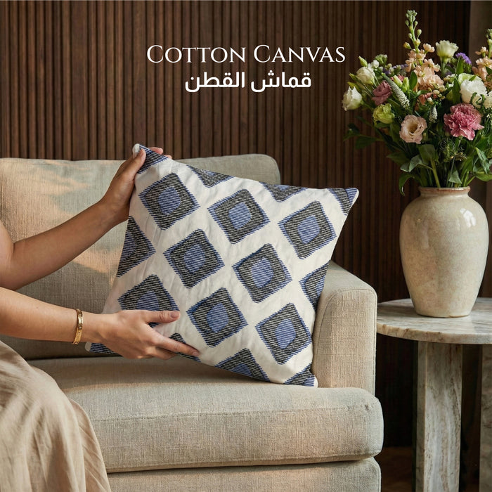 Embroidered Cotton Decorative Throw Pillows Pack of 2 - 45x45 cm Blue Rhombus