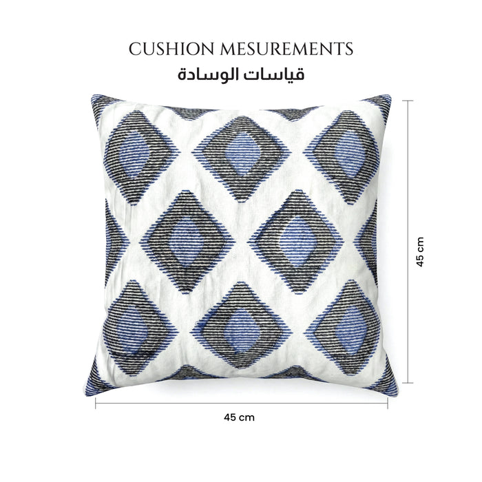 Embroidered Cotton Decorative Throw Pillows Pack of 2 - 45x45 cm Blue Rhombus