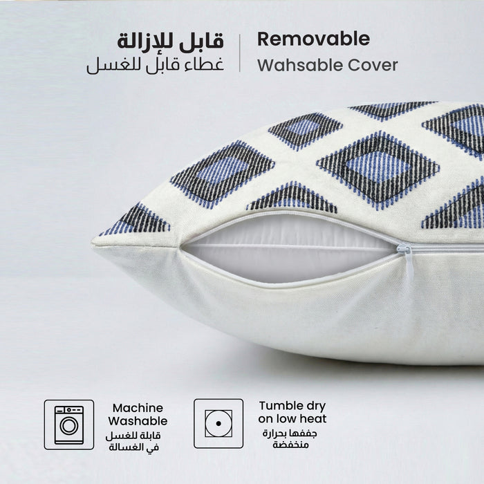 Embroidered Cotton Decorative Throw Pillows Pack of 2 - 45x45 cm Blue Rhombus