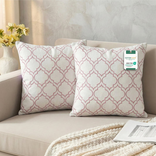 Embroidered Cotton Decorative Throw Pillows Pack of 2 - 45x45 cm Purple Quatrefoil