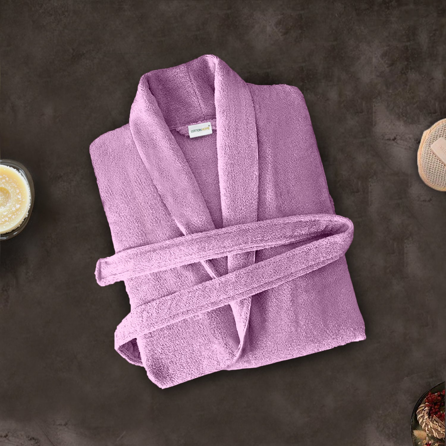 Premium Cotton Lavender Terry Bathrobe with Pockets Suitable for Men and Women, Soft & Warm Terry Home Bathrobe, Sleepwear Loungewear, One Size Fits All