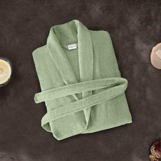 Premium Cotton Mint Green Terry Bathrobe with Pockets Suitable for Men and Women, Soft & Warm Terry Home Bathrobe, Sleepwear Loungewear, One Size Fits All