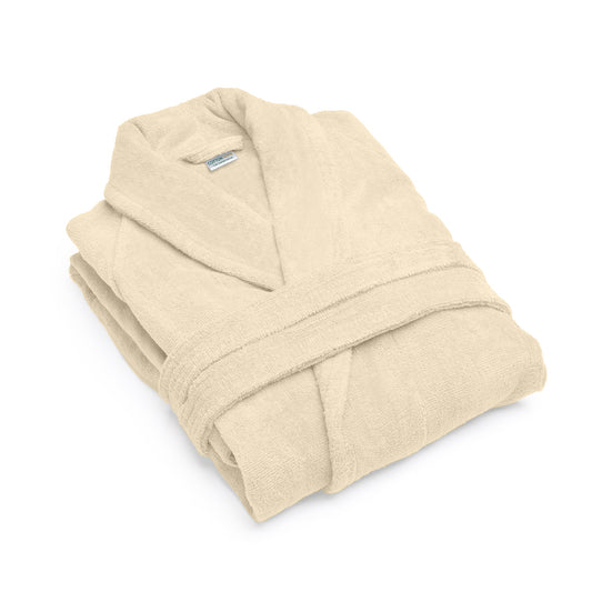 Premium Cotton Cream Terry Bathrobe with Pockets Suitable for Men and Women, Soft & Warm Terry Home Bathrobe, Sleepwear Loungewear, One Size Fits All - Cotton Home